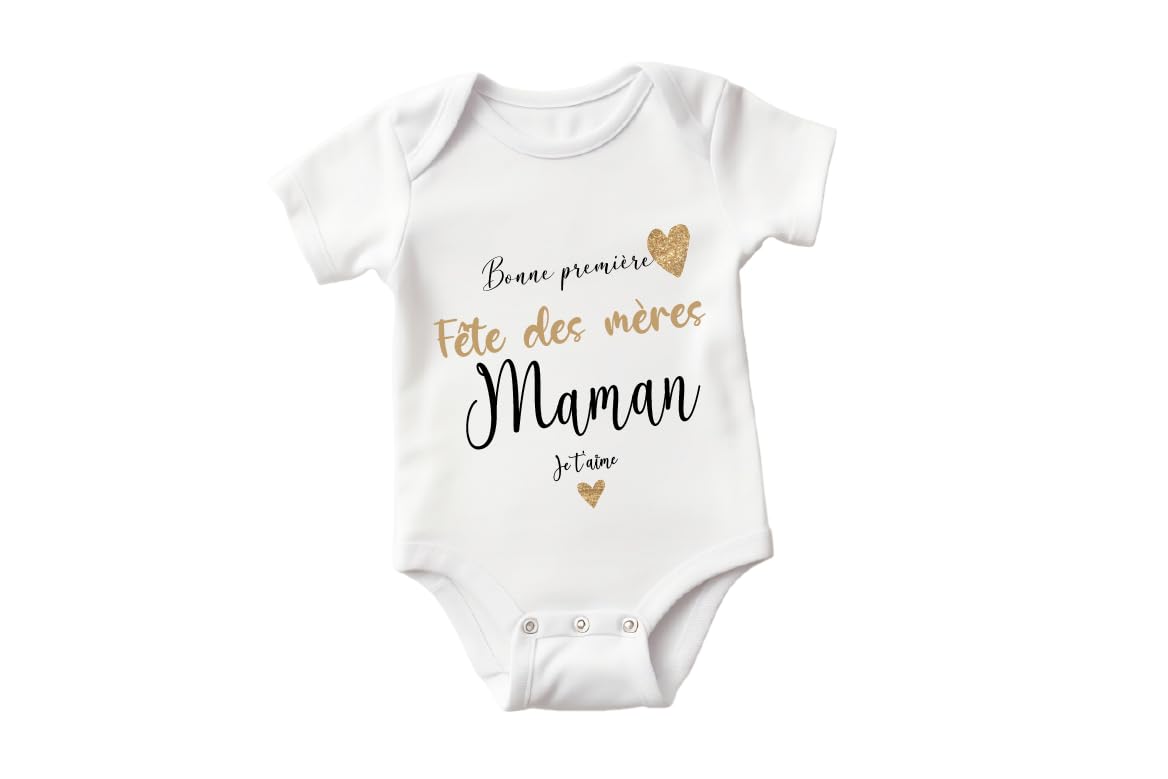 Générique Body Blanc Imprimé Bonne Première Fête des Mères - Maman, Je T'aime – Cadeau Touchant pour Nouveau-né – Disponible en Plusieurs Tailles (3-6 mois)